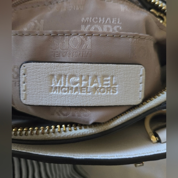 Michael Kors Ellis Small White Leather Satchel/Crossbody with Gold Accents - Picture 15 of 16